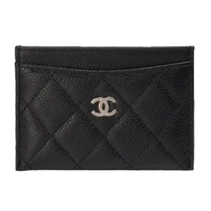 CHANEL 經典菱格粒紋牛皮小香LOGO銀釦卡夾